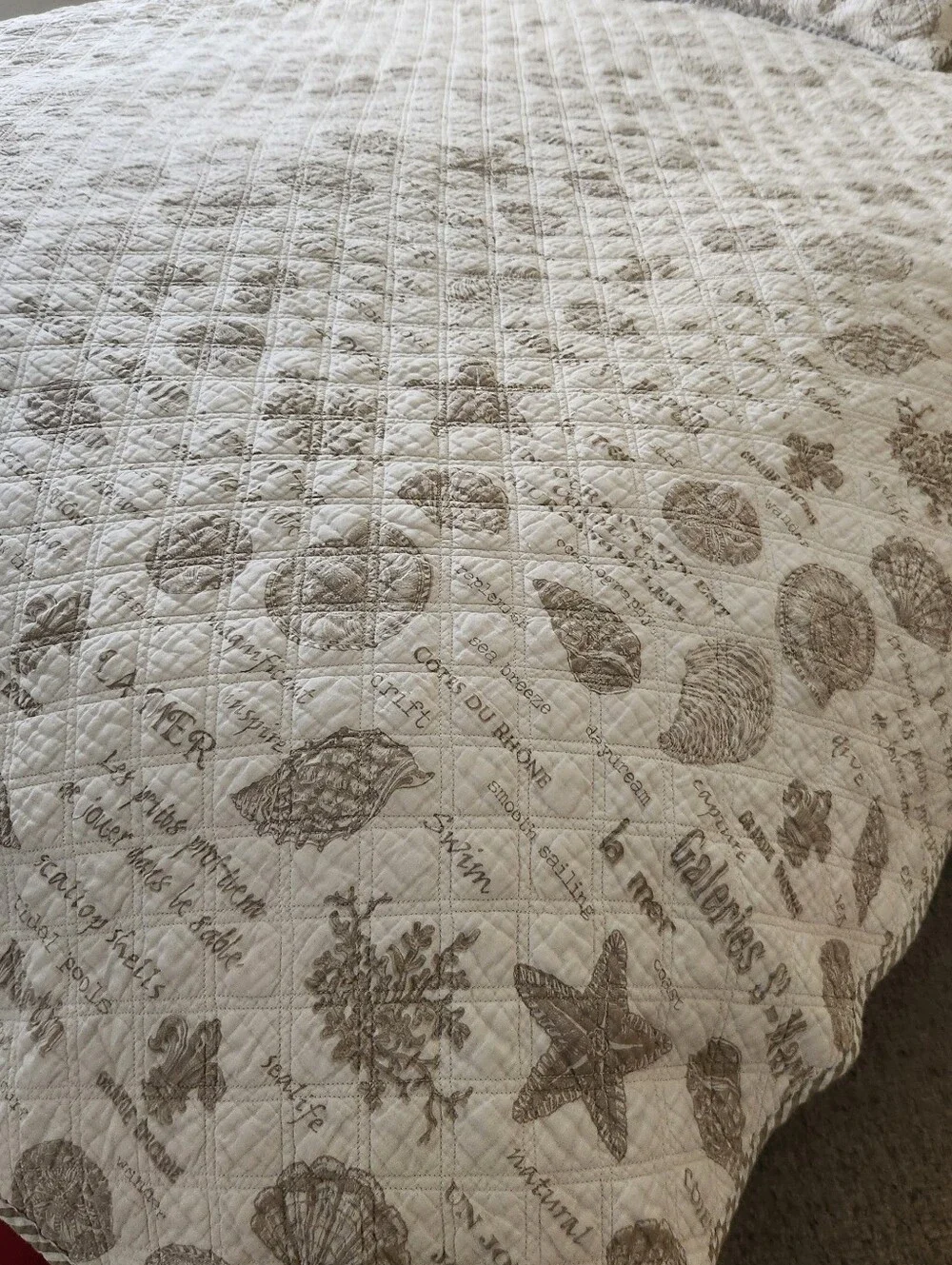 Seashell Quilt 1 Sham Queen La Mer Ocean Beige White Cottage Beachy 86 x 90